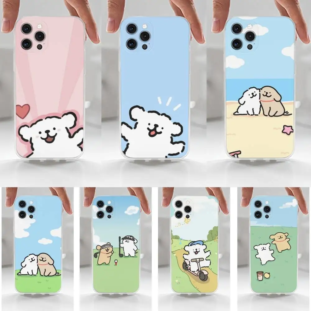 

Cute Line Puppy Malteses Phone Case For iPhone 16,15,14,13,12,11 Plus,Pro,Max,XR,XS,X,7,8 Plus,SE,Mini,Transparent,Silicone Case