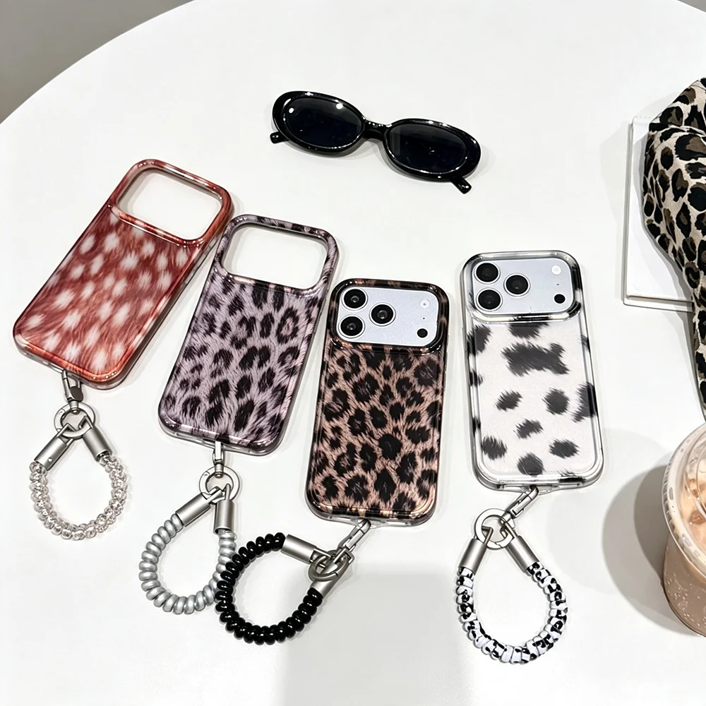 Leopard Phone Case for iPhone 17 16 15 Pro Max Electroplated Edge Shockproof Hard Protective Cover