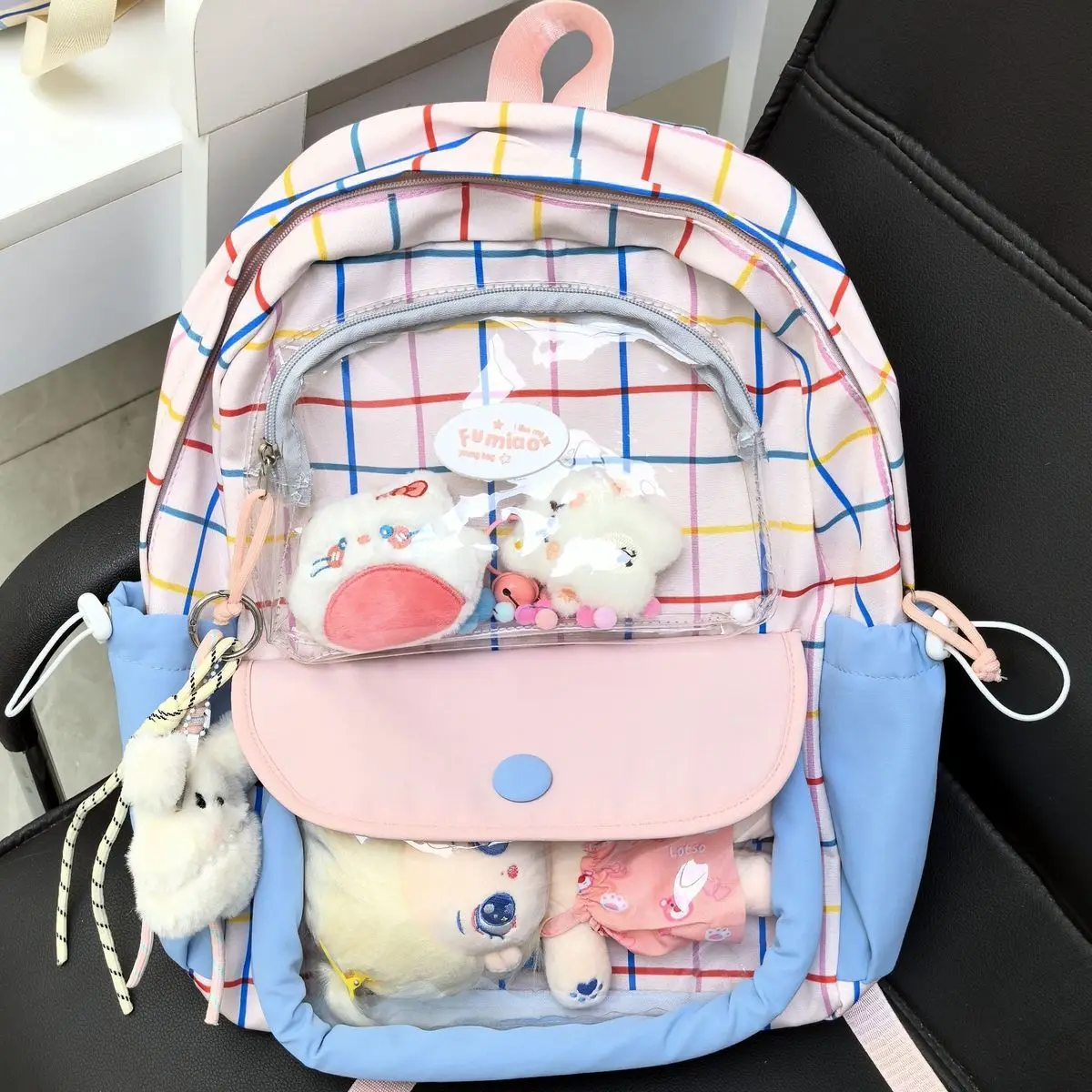 

Richme Dopamine Women Backpacks 2025 Large Capacity Plaid Patchwork Nylon Ita Bags Kawaii Students Commute Mochilas Para Mujer