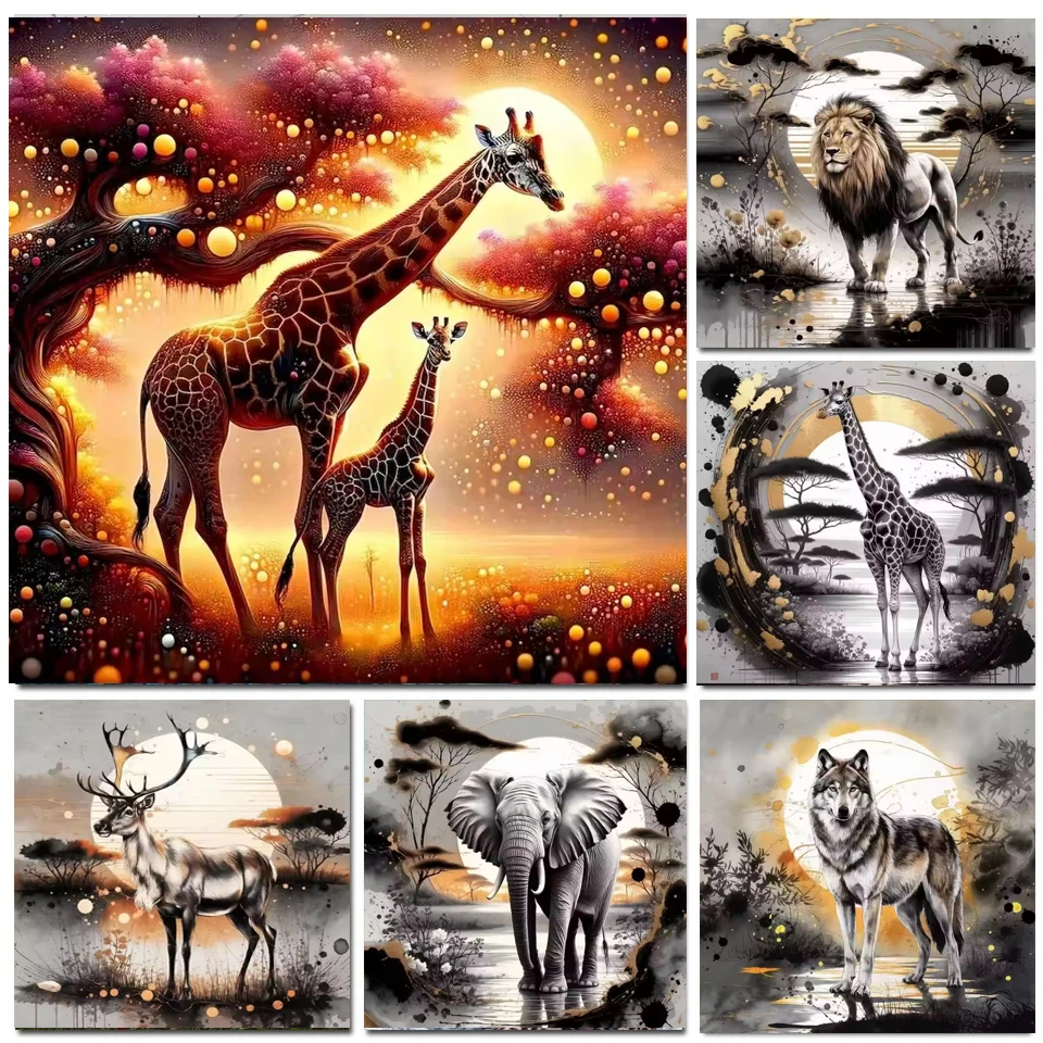 

Diamond Painting Full Square Lion Wolf Elephant Giraffe Family Diamond Embroidery Pink Tree Cross Stitch Landscape Handmade Gift
