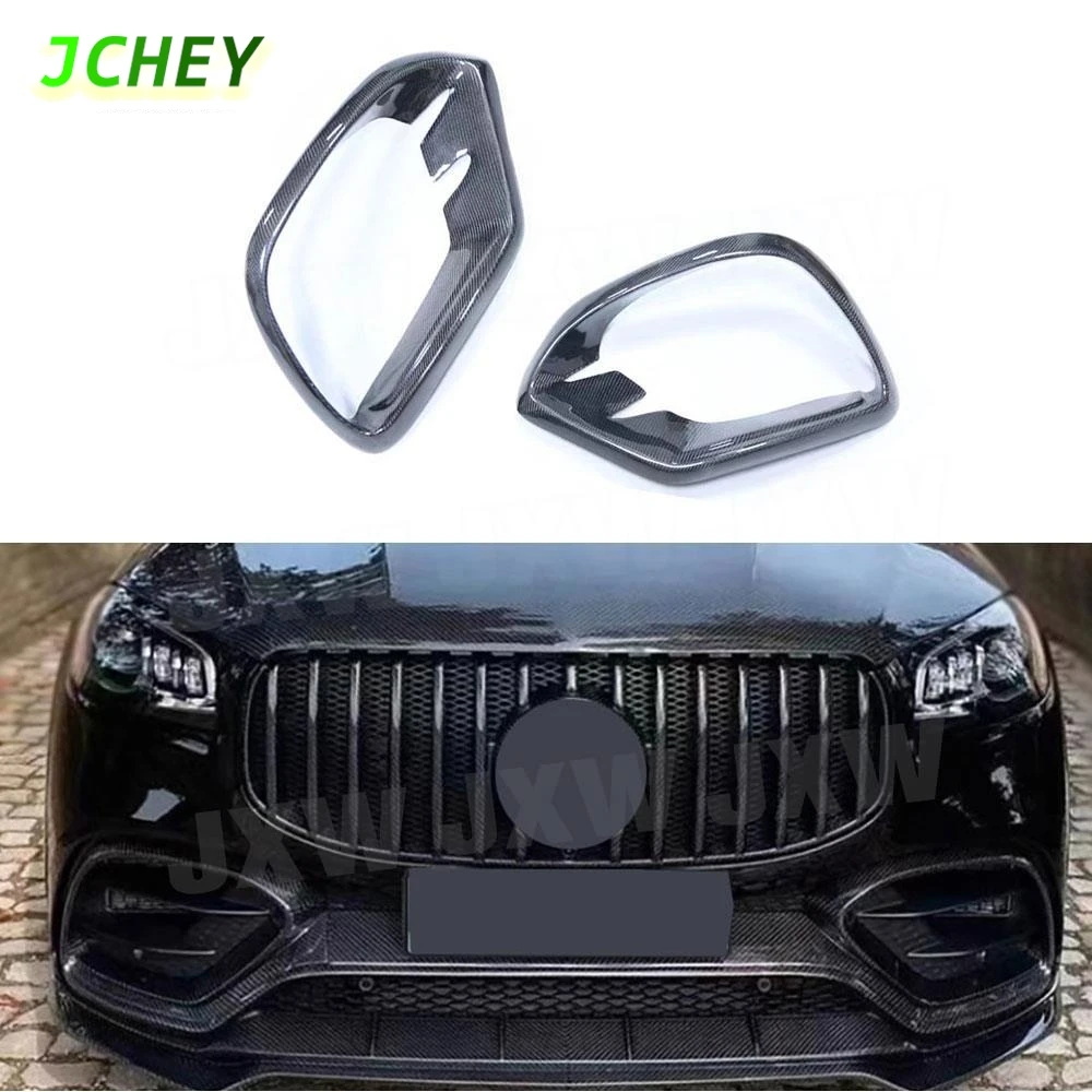 

JCHEY for Benz GLS Class X167 GLS450 Sport 2020-2022 Dry Carbon Fiber Front Bumper Foglamp Air Vent Trim Frame Mesh Cover Car