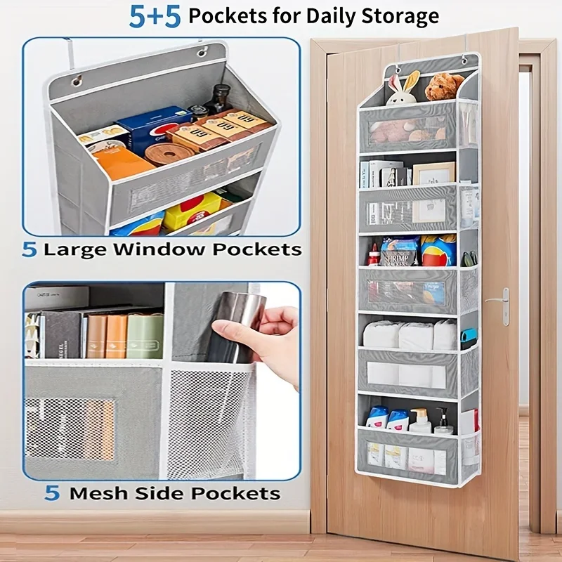 5-Shelf Hanging Storage Organizer - Behind Door, Anti-Tilt, 5 Large Capacity Pockets, Suitable for Bedroom, Bathroom