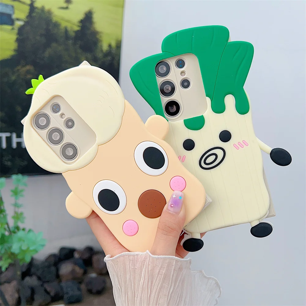 Kawaii Funny Leek Garlic Vegetable Phone Case for 17 Pro Max Cartoon Soft Silicone Protective Cover for iPhone 16 15 14 13