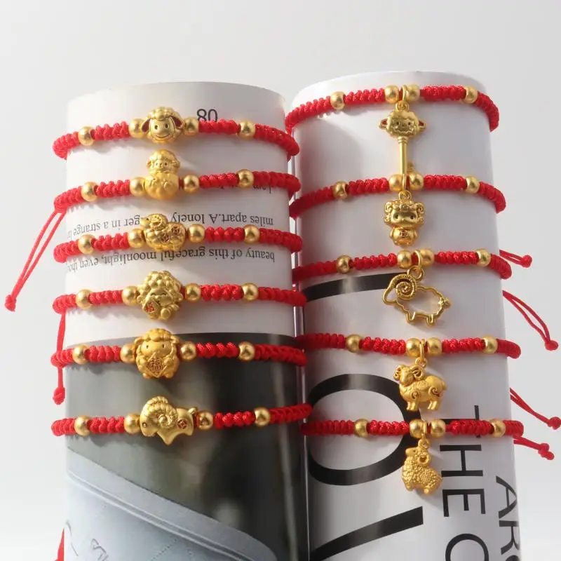 Handmade Red String Bracelet Gold Plated Zodiac Sheep Charms Adjustable Size Good Luck Gifts Daily Wear Fashion Jewelry
