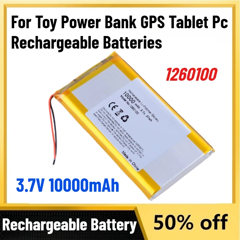 

Large Capacity New 3.7V 10000mAh 1260100 Polymer Lithium Ion Battery for Toy Power Bank GPS Tablet Pc Rechargeable Batteries
