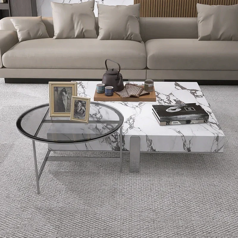 

ss K178 ss25 Italian minimalist rock slab square coffee table living room home size apartment designer combination