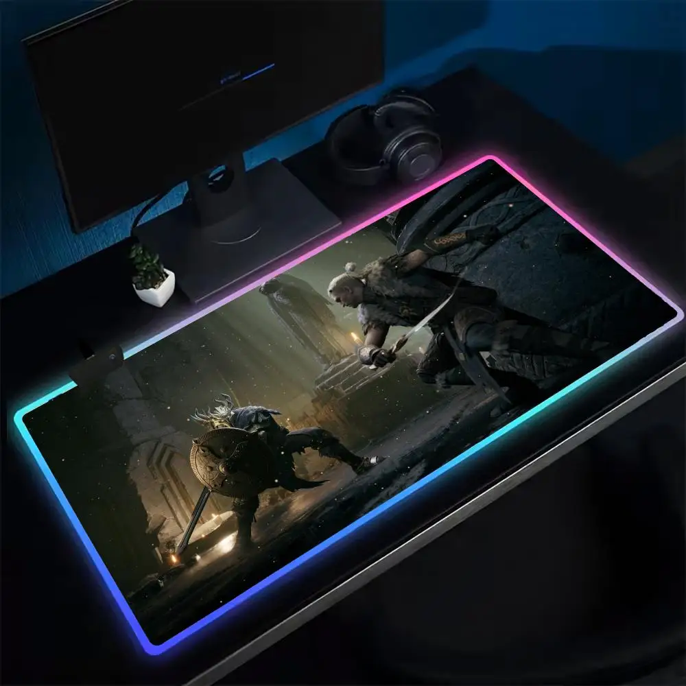 Mistfall Hunter Mouse Pad Anime Gaming Mouse Pad LED Table Pads Backlit Rubber Desktop XXL RGB Desk Mats