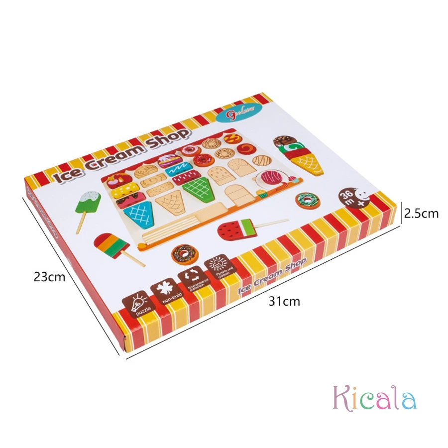 Montessori de madeira fingir jogar brinquedos de cozinha sobremesa quebra-cabeça brinquedos de sorvete de madeira pai-filho jogos de tabuleiro interativos