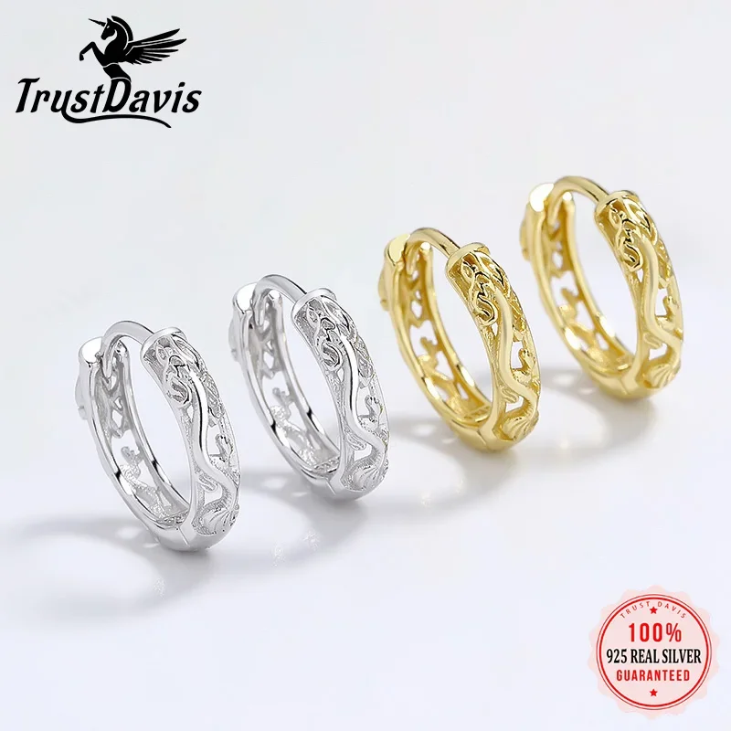TrustDavis Real 925 Sterling Silver Fashion Personality Dragon Pattern Hoop Earrings for Women Wedding Party Jewelry DS3909