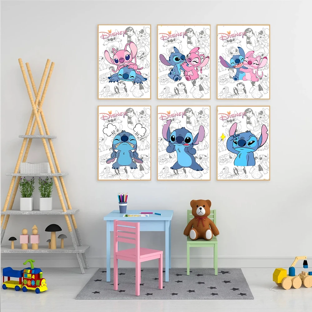 MINISO Disney Stitch Cartoon Comic Characters Wall Art Poster HD Canvas Painting Print Pictures Kids Room Mural Home Decoration