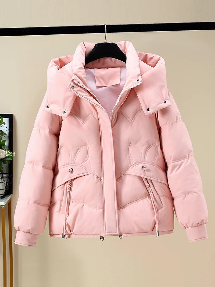 

Зимняя утепленная хлопковая куртка-пуховик женская, укороченная, модная, с капюшоном, свободного кроя, в корейском стиле, на молнии, с карманами, однотонная