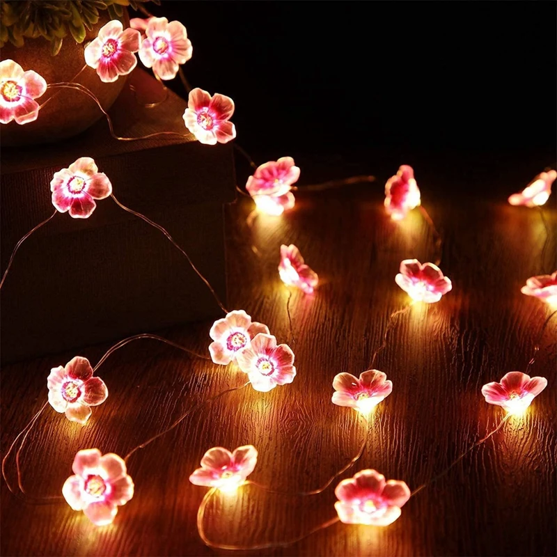 LED String Lights Pink Cherry Blossom String Lights 2M20 Lights For Indoor Courtyard Shape Holiday Decoration