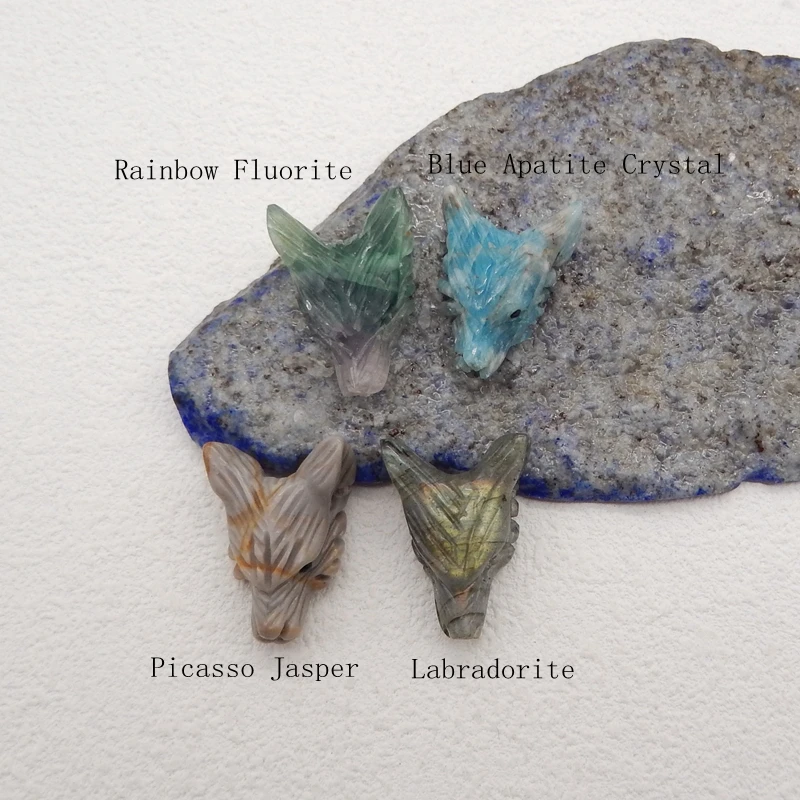 4Pcs Natural Stone Wolf Head Pendants Beads,Handcarved Animal Pendants DIY Jewelry Necklace Accessories 24x16x9mm 3g