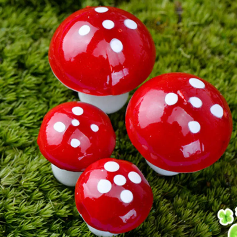 20PCS Red Mushroom Figurines Decorative Mini Fairy Garden Cartoon Building Statue Miniature Moss Ornaments Resin Craft