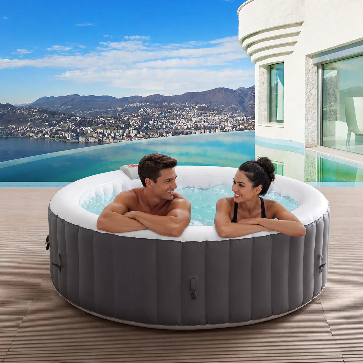 Portable Inflatable Hot Tub Spa With Air Jet Bubble Massage, Heated Outdoor Home SPA Swimming Pool For Family Use