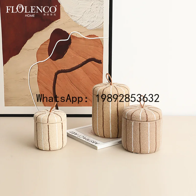 

DSA hand-painted coarse sand ceramic decorative tank B & B exhibition hall side cabinet decorative storage bottle ornament