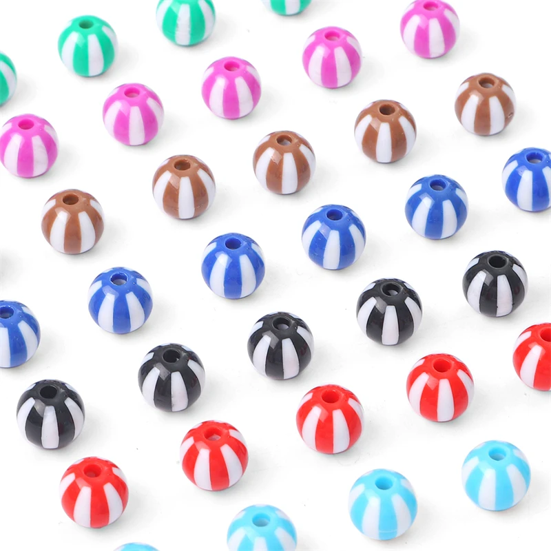 10Pcs 12mm Mix Color Round Acrylic Stripe Spacer Beads for Jewelry Making Children Handcraft Department DIY Accessories