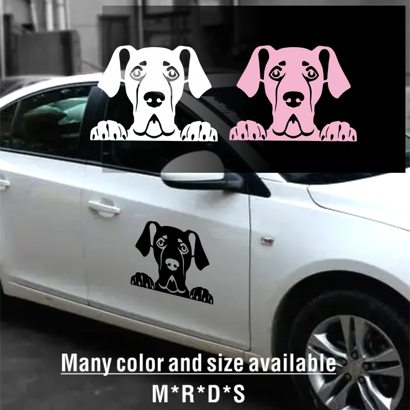 

Peeking Great Dane Decal Personalized Vinyl Car Sticker, Pet Dog Great Dane Silhouette Removable Decals Car Window Decor #212