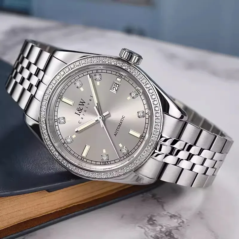 

CARNIVAL Brand Mechanical Watch Luxury Sapphire Calendar Stainless Steel Automatic Wristwatches Waterproof for Men Montre Homme