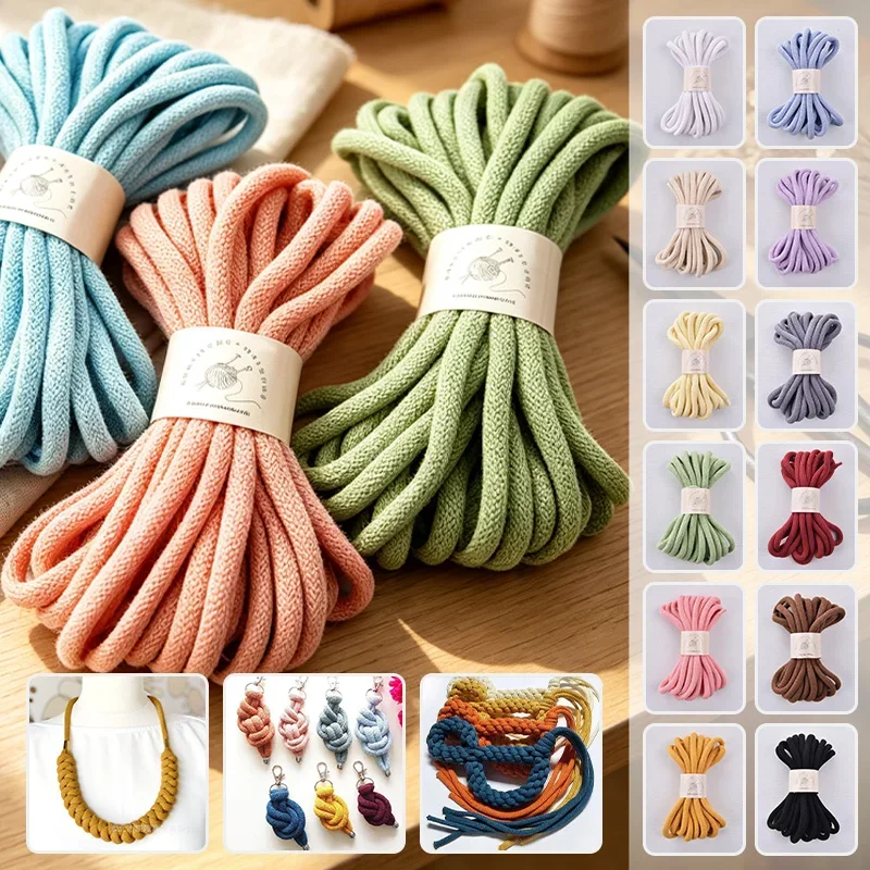 10M Bundle 9mm Core‑Filled Round Braided Pure Cotton Rope Thick Cotton Cord String For Hand Braiding Knitting DIY Craft Projects