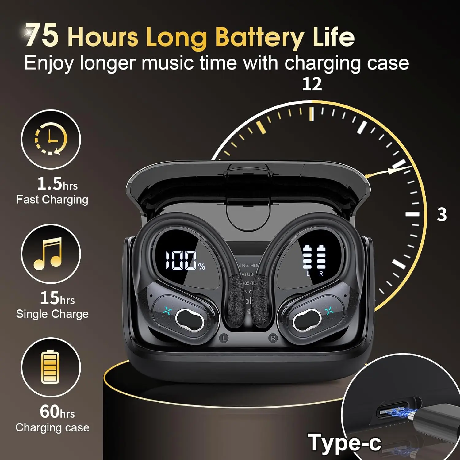Cuffie Bluetooth 5.4 Con 4 Microfoni ENC, HiFi, 45 Ore, IP7 E Display LED – Per Sport E Chiamate