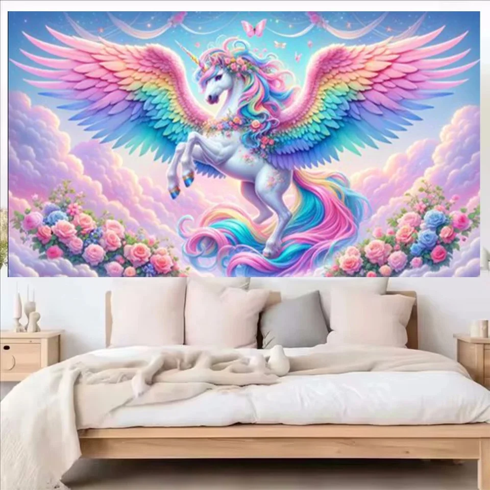 Pink Winged Unicorn Diamond Painting New 2024 Diy Square Round Diamond Mosaic Cross Embroidery Kit Horse Animal Home Decoration