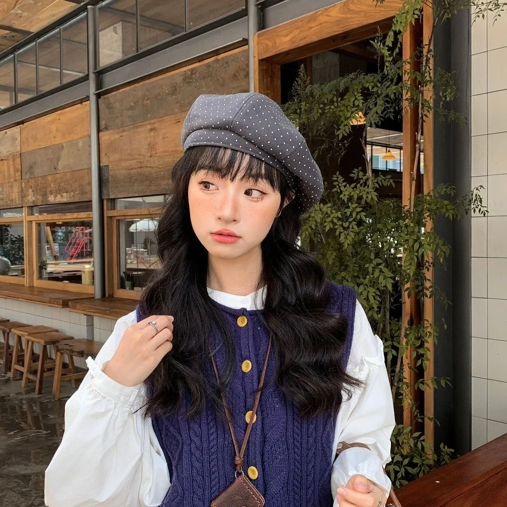 

Ретро-берет из хлопка в горошек в корейском стиле, универсальная женская шляпа-художника, кепка-газетчица, женская восьмиугольная кепка, зимняя