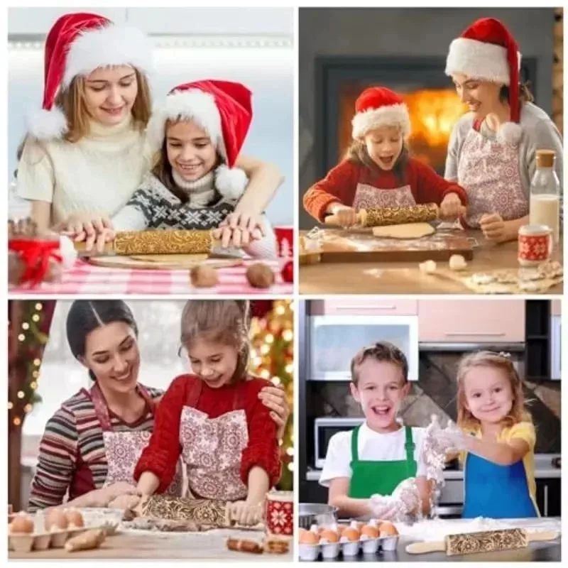 Christmas Snowflake Viner Engraved Wooden Rolling Pin Natural Holiday Baking Tool for Thanksgiving Cookies Kitchen Decor Gift
