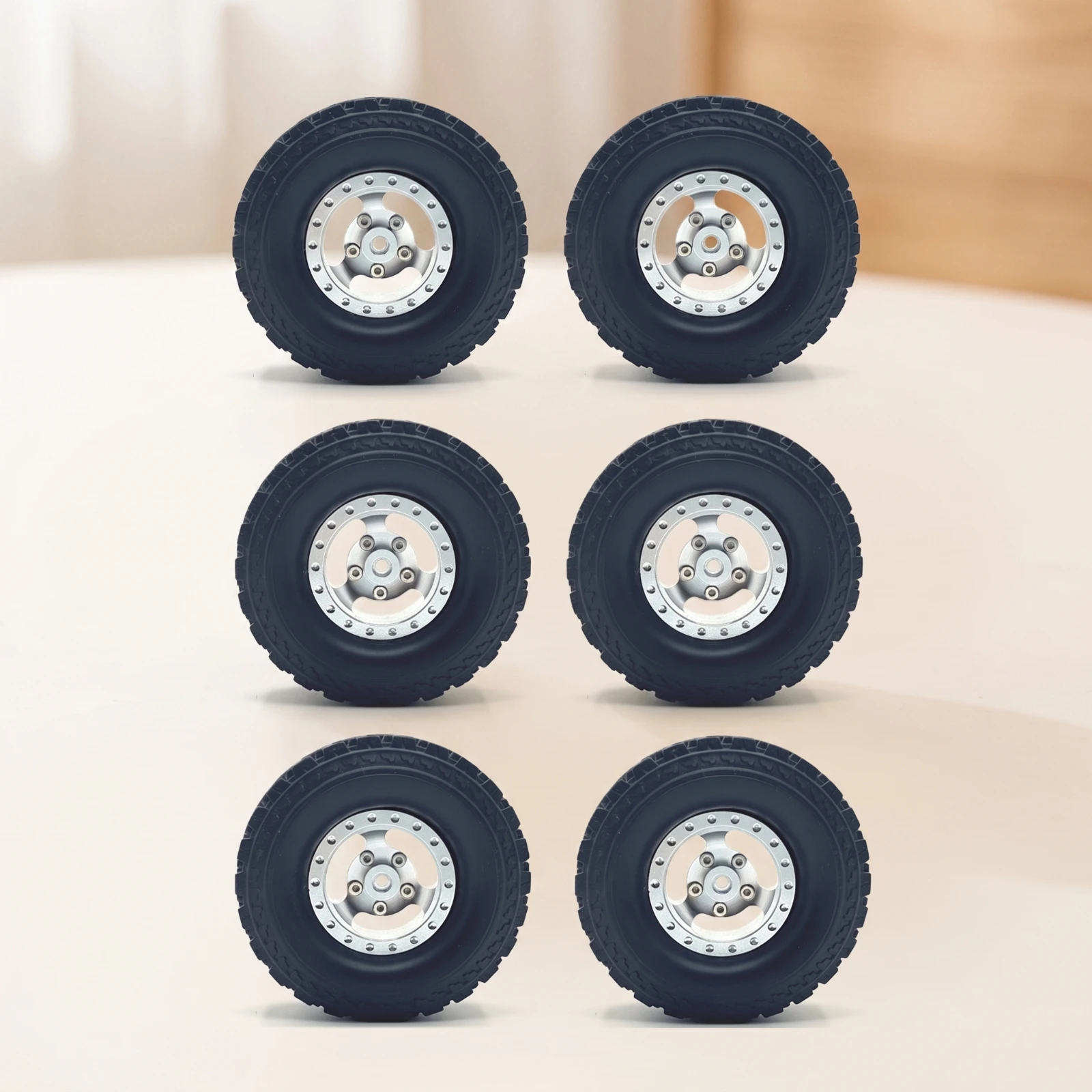 6 Pieces RC Wheel and Tire Set 71mm RC Wheels with Metal Hubs Beadlock Wheel Excellent Grip Wear-Resistant