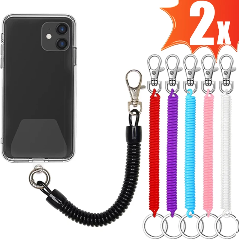 Colorful Elastic Spring Rope with Card Anti-Lost Retractable Spiral Elastic Keychain Strap Lanyard for IPhone 15 Samsung Xiaomi