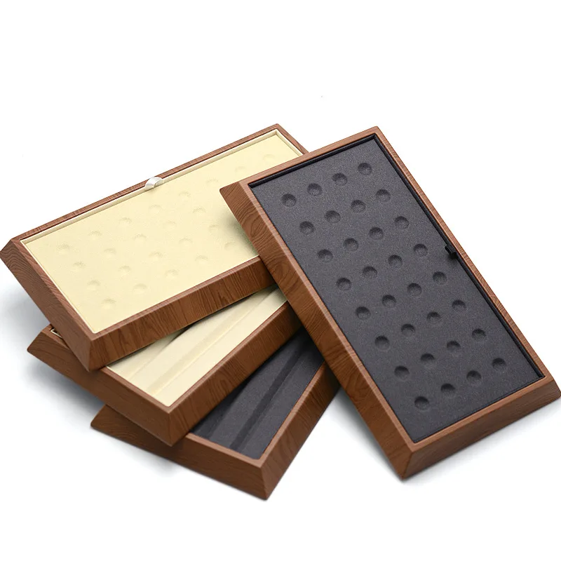 Professional Loose Stone & Diamond Viewing Tray, Wood Grain Leather Display Plate for Jewelers, Antique Chinese Style Design