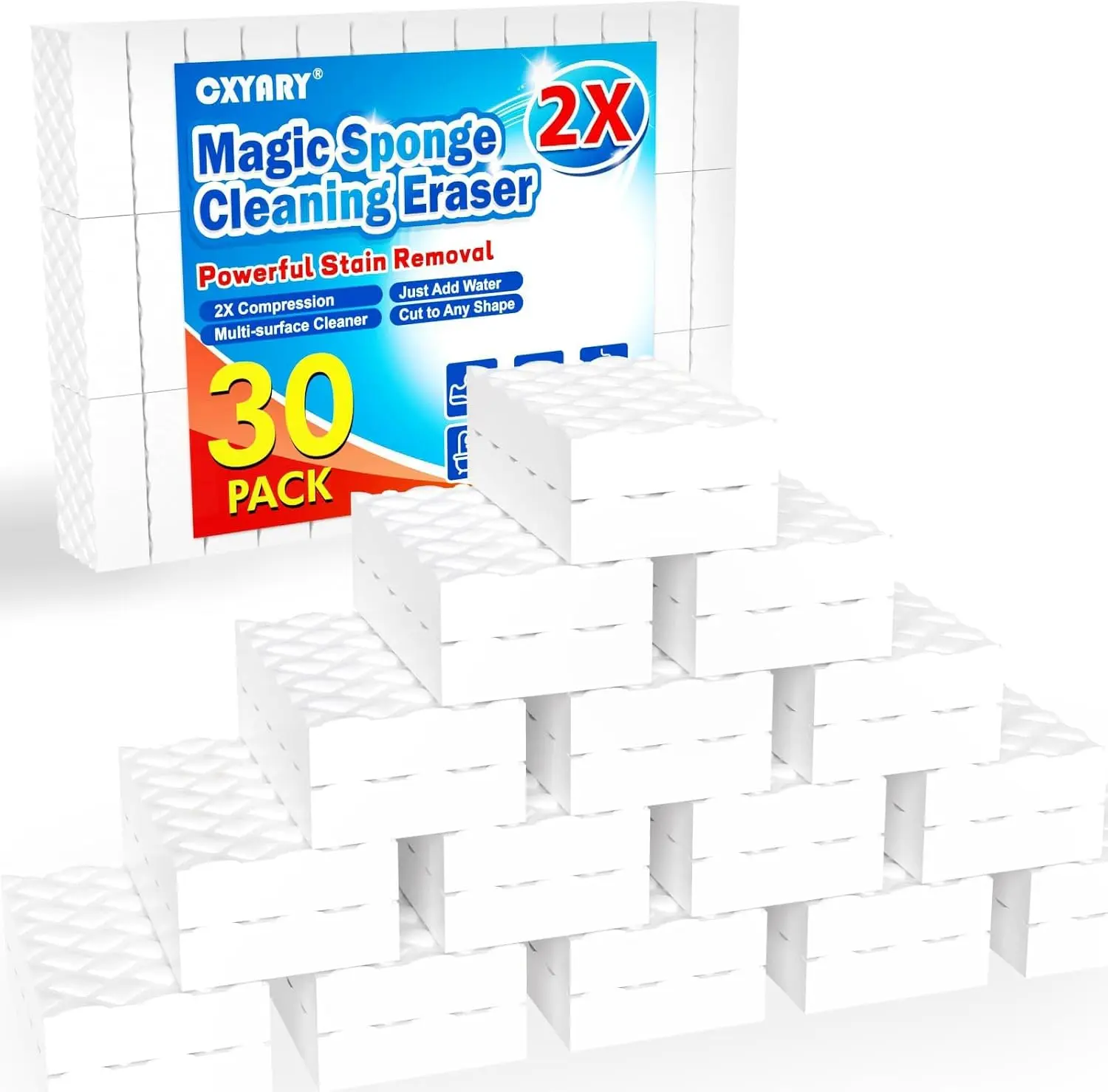 

30-Pack 2X Density Magic Sponges: Stronger, Multi-Purpose Cleaning Eraser for Kitchen, Bathroom & More