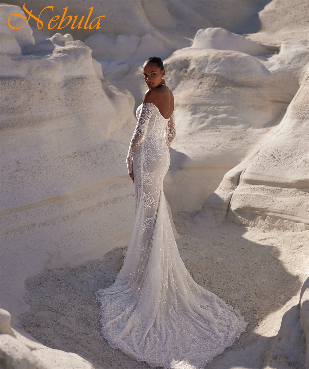 Vestido De Novia De encaje blanco bohemio personalizado, vestidos De Novia formales De manga larga con escote en forma De corazón, Vestido De Novia suave con cola De corte De sirena