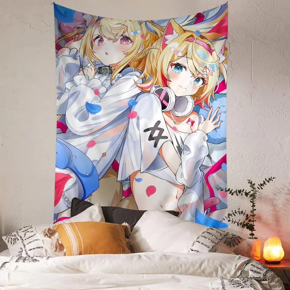 FuwaMoco Fuwawa Mococo Hololive Vtuber Printed Large Wall Tapestry Hanging Tarot Hippie Wall Rugs Dorm Home Decor