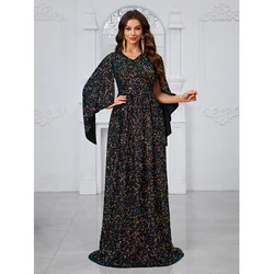 Elegant Ladies vestido de festa Women V Neck Half Sleeve Sequined Cocktail Prom Wedding Party Evening Long Maxi Dresses 2024