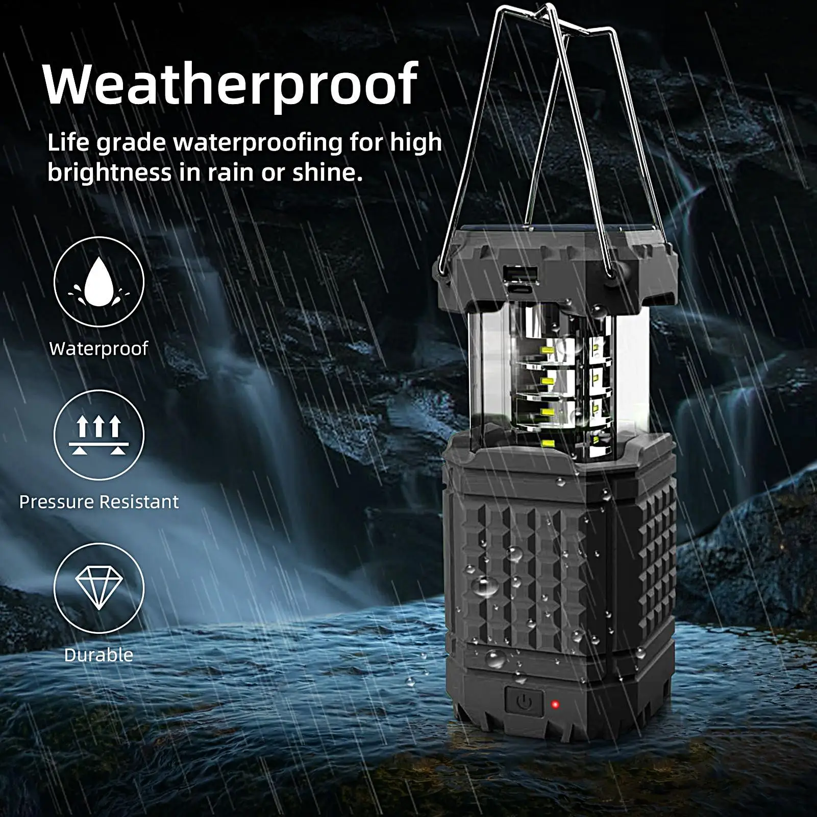 

Solar Powered Camping Lights Waterproof 3000Mah Rechargeable Weatherproof Outdoor Portable Lantern Emergency Light For Survival