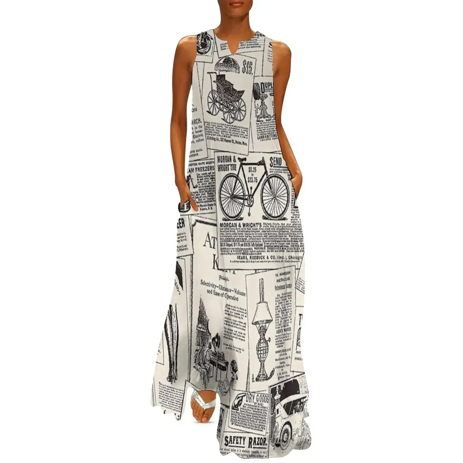 

VINTAGE NEWSPAPER PATTERN Long Dress elegant guest wedding dress luxury woman evening dress birthday