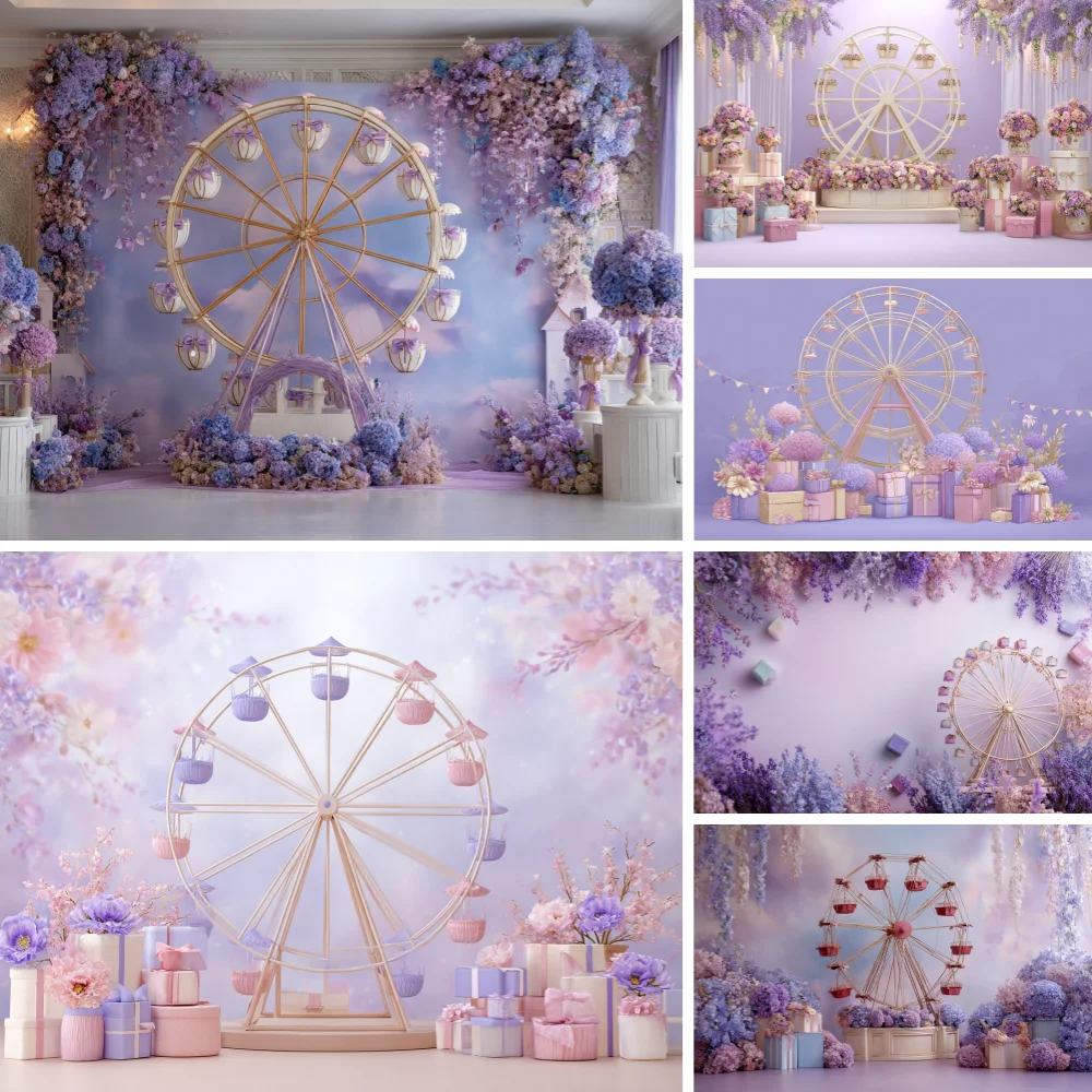 

Photography Background Spring Floral Ferris wheel Decor Cake Smash Baby Shower Kids Portrait Backdrop Photo Studio
