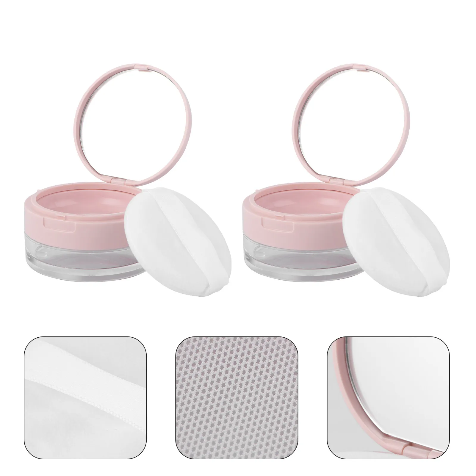 2Pcs Powder Puff Case with Mirror Double Layer Design Leak Proof Mesh Interlayer Portable Loose Powder Box for Travel Outdoor