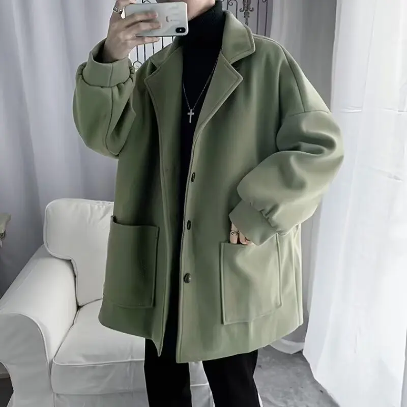 

Мужское шерстяное пальто, короткое, плотное, корейский стиль, модное, красивое, гонконгский стиль, свободного кроя, шерстяное пальто для пар.