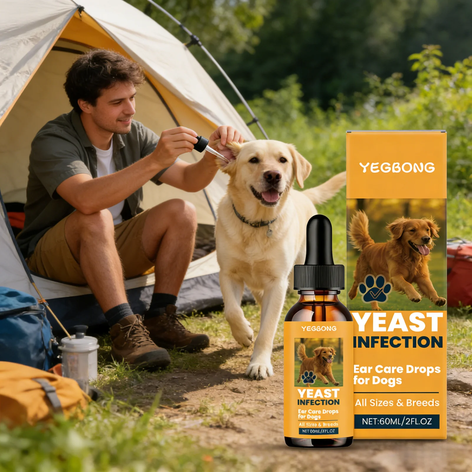Limpiador de Oídos YEGBONG para Perros, Elimina la Cera, Elimina el Olor, Calma la Piel con Picazón, Gotas Naturales No Irritantes para el Cuidado de los Oídos de Mascotas, 60 ml