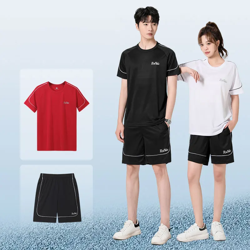 Leisure sports set, men's and women's fitness set, quick drying clothes, casual football running training clothes, short sleeved