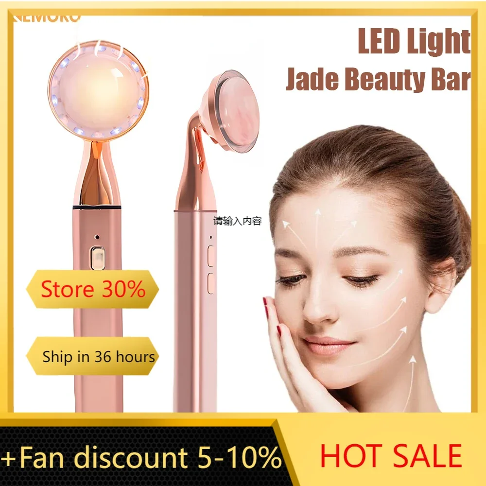 

LED Vibrating Beauty Wand Face Massager Electric Vibrating Rose Quartz Facial Roller Face Lifting Body Face Gua Sha Jade Roller