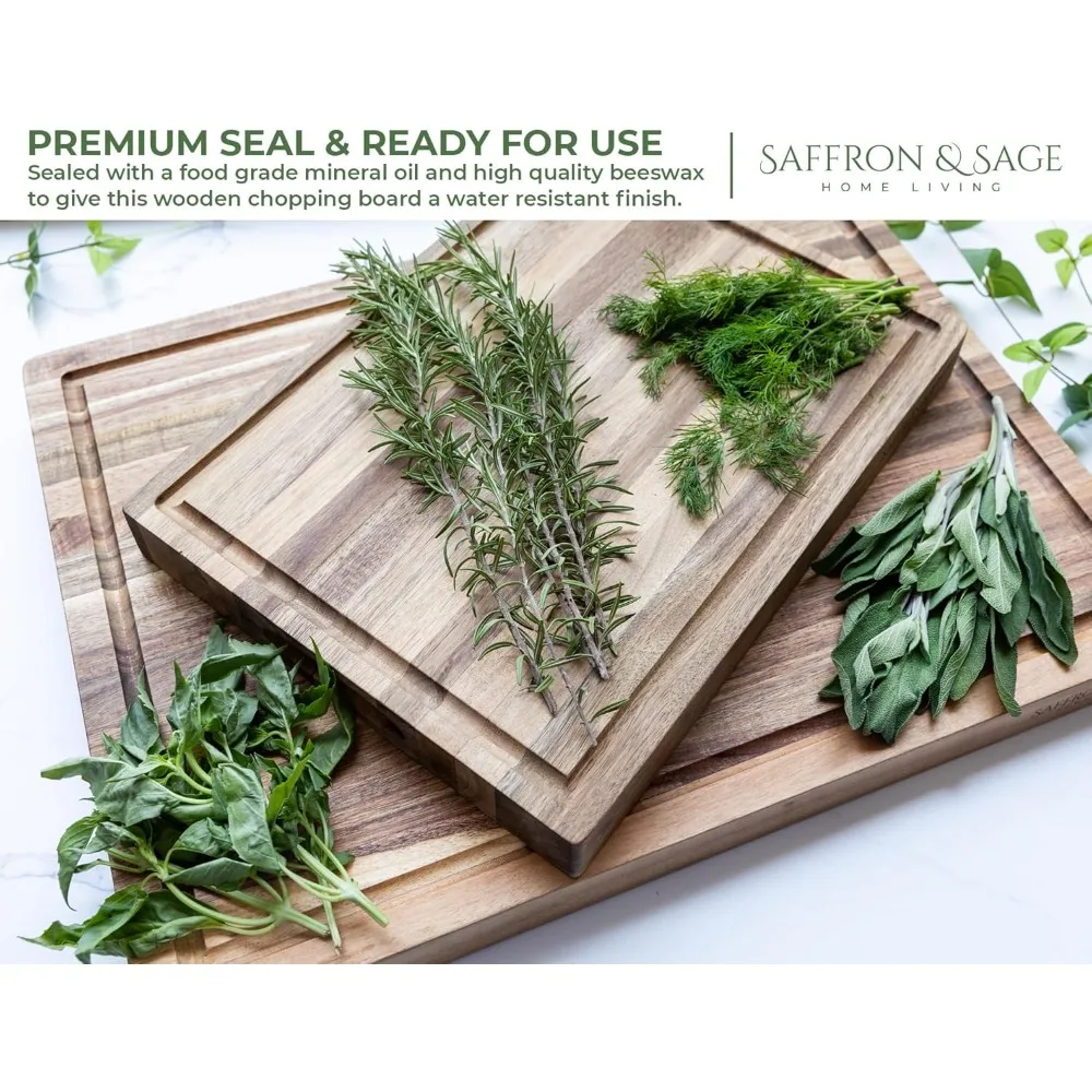 Tábua de corte extra grande e grossa de madeira de acácia - 23x17x1,5 polegadas, profunda para uso na cozinha, superfície de corte de madeira durável