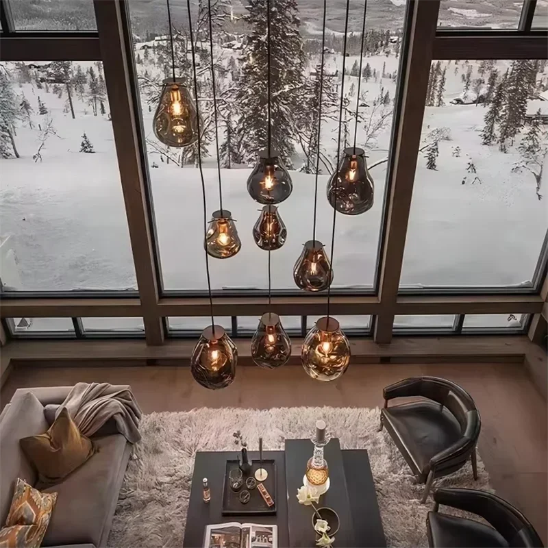 New Designer Hand Blown Glass Chandelier Nordic Modern Pendant Lamp Adjustable Ceiling Luster Light