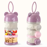 3/4Layer Bear Style Portable Baby Food Storag Box Multiple Openings Cereal Cartoon Infant Milk Powder Box Toddle Snack Container