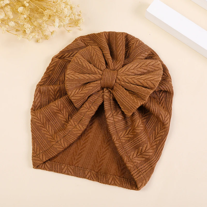 New Fashion Ribbed Bow Baby Turban Hat Infant Soft Elastic Beanies Cap Breathable Solid Color Baby Girl Bonnet Hats for Newborn