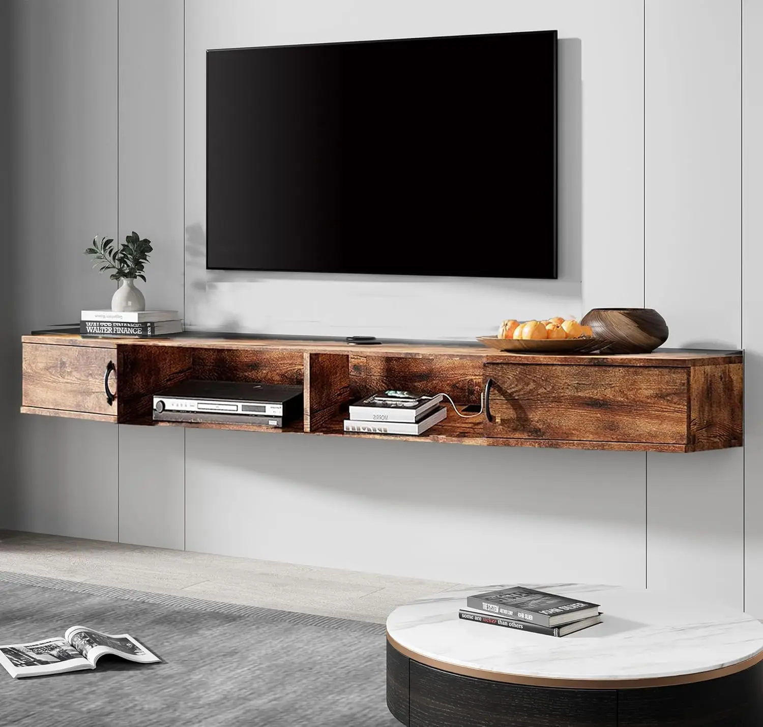 

Floating Tv Stand, Wall Mounted Tv Shelf With Door Media Console Entertainment Center Desk Storage Hutch For Home And