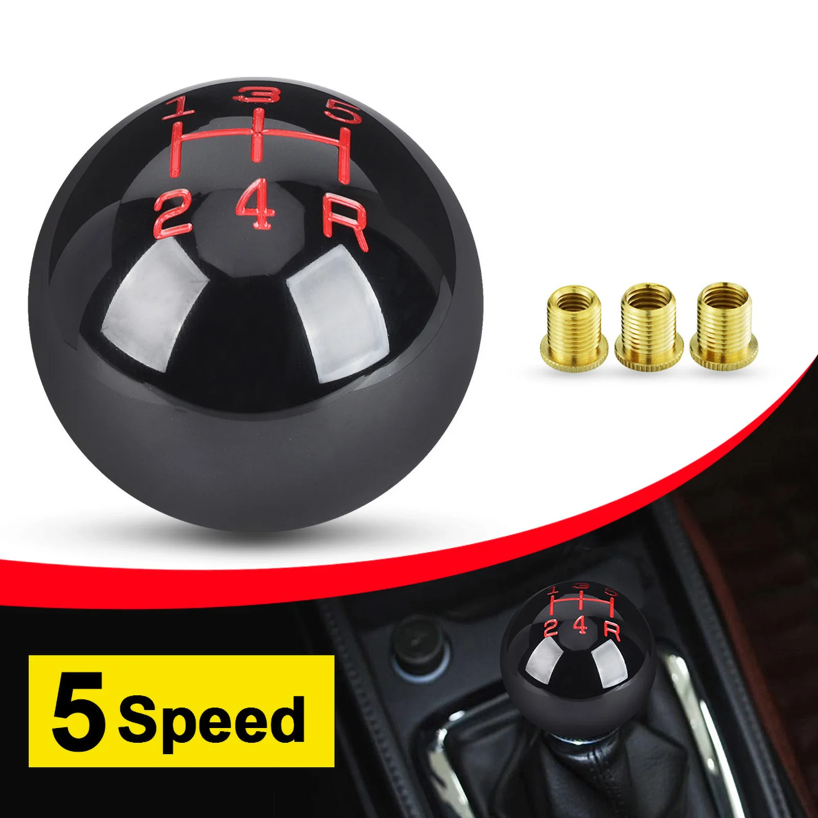 5 Speed Round Ball Gear Shift Knob With M8 M10 M12 Adapter Replacement Shifter Automatic Manual Stick Shift Heads Universal