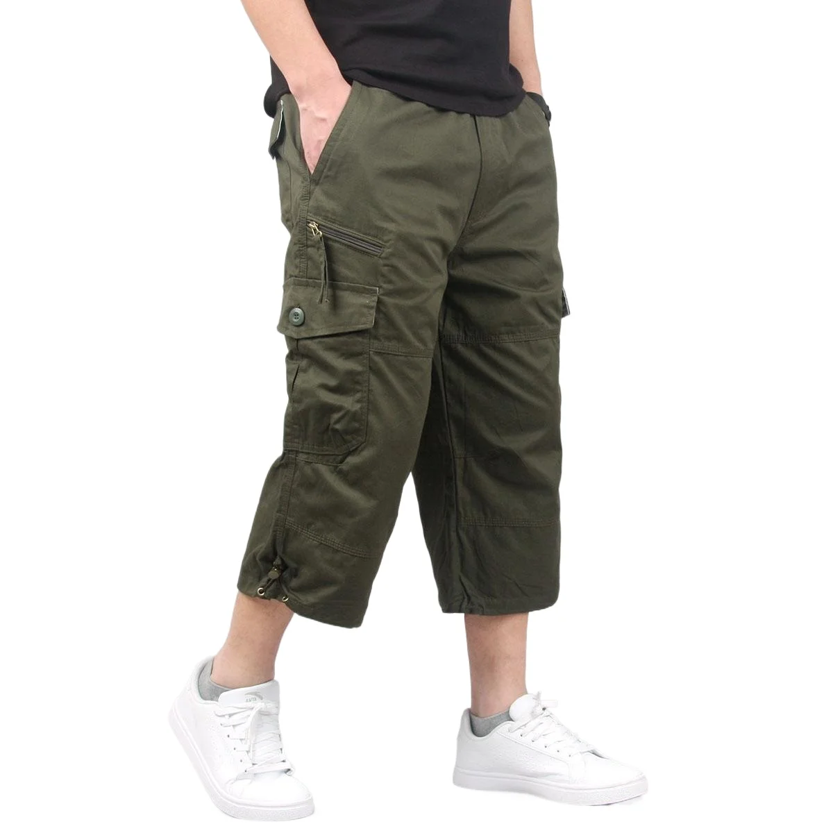 

2026 New Men's Cargo Shorts Summer Loose Casual Pants Elastic Waist Large Size Outdoor Jogging Sweatpants Trend Multi Pockets